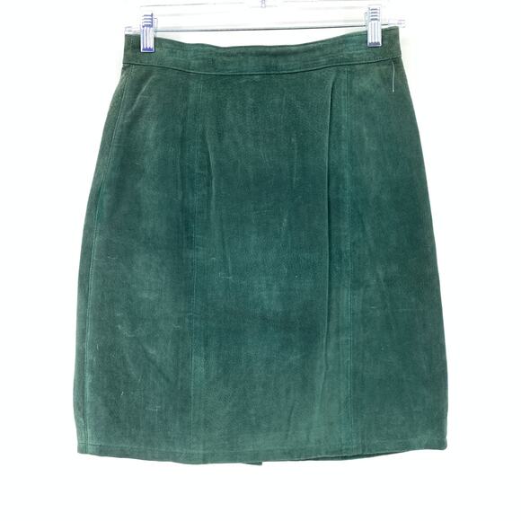 Vintage 80s Suede Leather Skirt Womens Apx Size 27" US 4 Dark Green - Picture 1 of 6